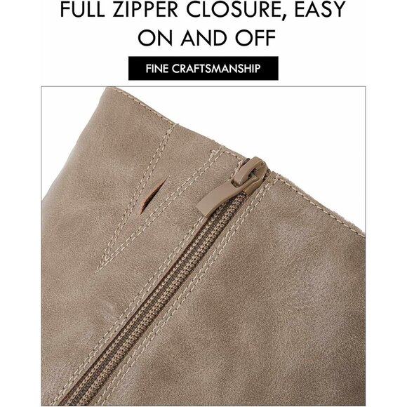 Women Chocolate Mid Knee High Boot Chunky Heel Slouchy Metal Buckle Winter Shoes - Picture 4 of 7